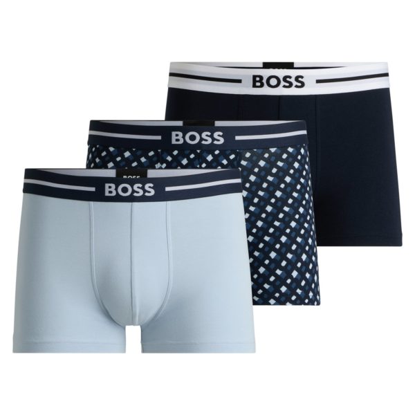 Lot de trois boxers courts en coton stretch uni et à monogramme – Hugo Boss