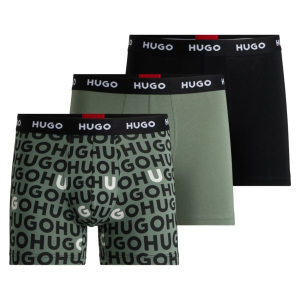 Lot de trois boxers longs en coton stretch avec logos – Hugo Boss