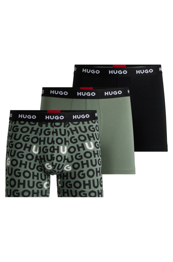 Hugo Boss Lot de trois boxers longs en coton stretch avec logos