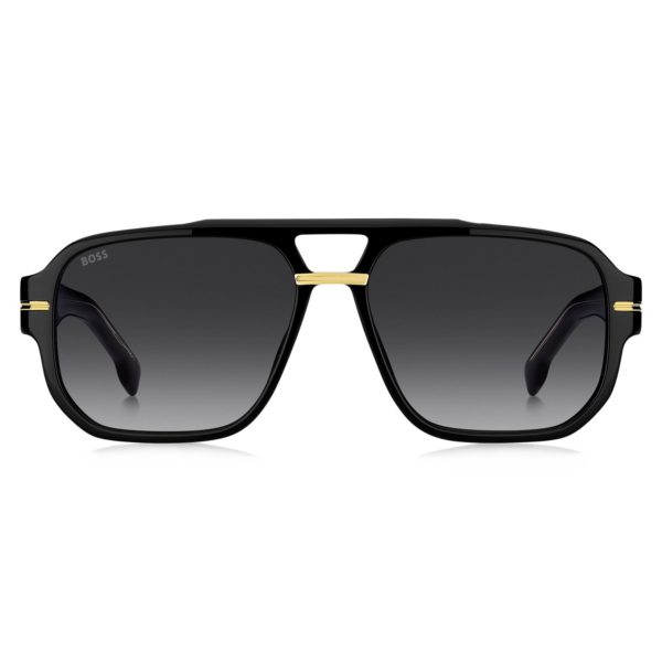 Hugo Boss Lunettes de soleil en acétate noir avec détails dorés