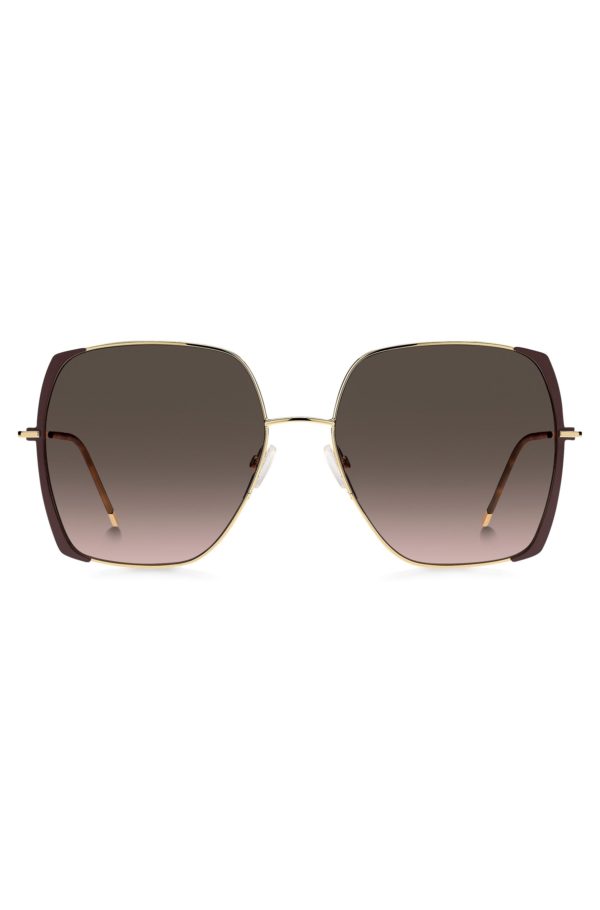 Hugo Boss Lunettes de soleil en acier marron et doré