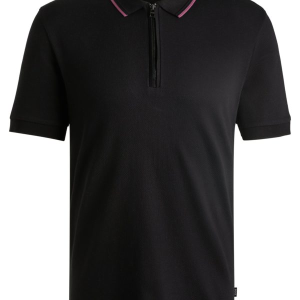 Hugo Boss Polo en coton structuré avec patte zippée