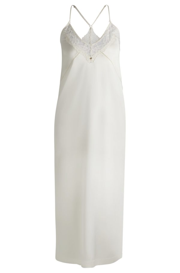 Hugo Boss Robe de nuit longue en satin avec finitions en dentelle