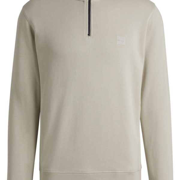 Hugo Boss Sweat en molleton de coton à encolure zippée et patch logoté