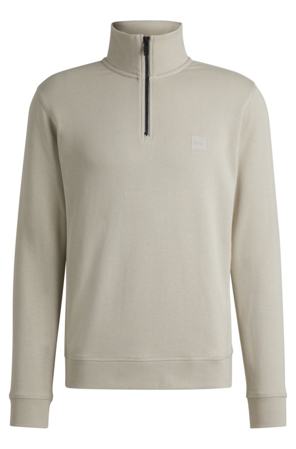 Hugo Boss Sweat en molleton de coton à encolure zippée et patch logoté