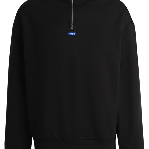 Sweat en molleton de coton avec fermeture éclair et logo bleu – Hugo Boss