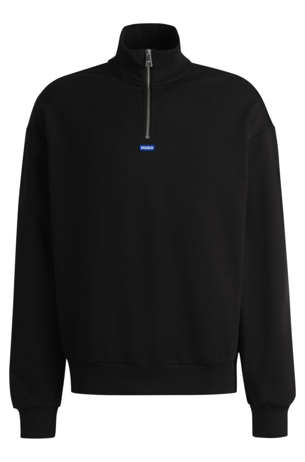 Hugo Boss Sweat en molleton de coton avec fermeture éclair et logo bleu