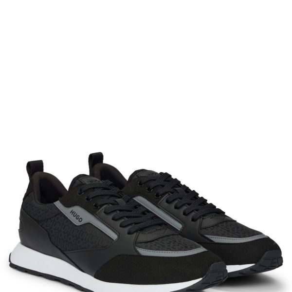 Hugo Boss Baskets en mélange de matières avec lacets et tige monogrammée