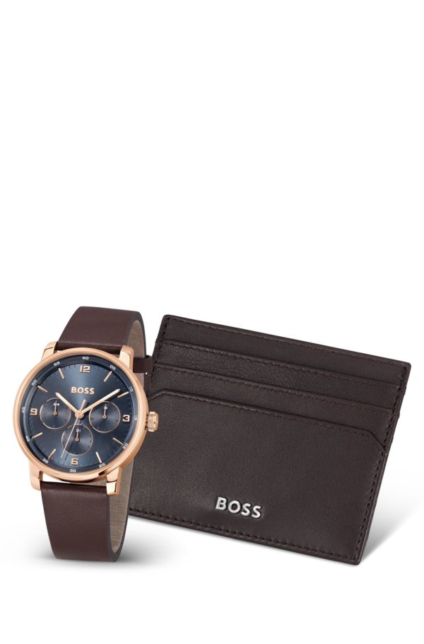 Hugo Boss Coffret cadeau avec montre à cadran bleu et porte-cartes