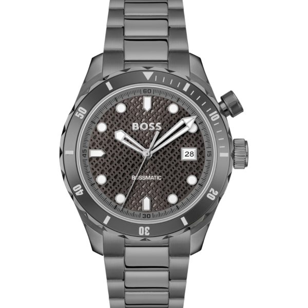 Hugo Boss Montre automatique en acier plaqué gris à cadran monogrammé