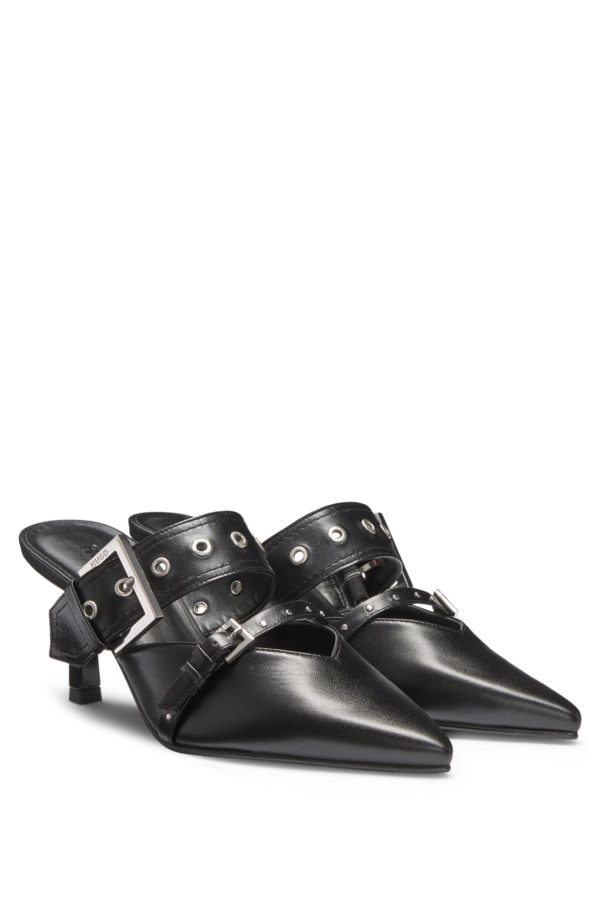 Hugo Boss Mules en cuir nappa avec deux brides à boucle