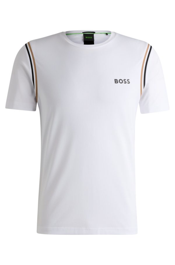 Hugo Boss T-shirt actif à la structure gaufrée avec rayures emblématiques