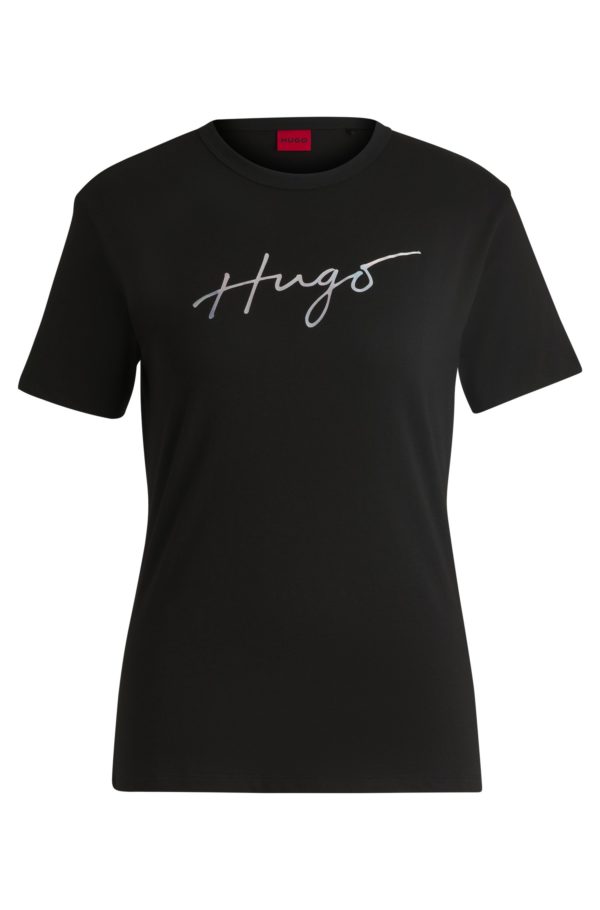 Hugo Boss T-shirt en coton à col rond avec imprimé de la saison