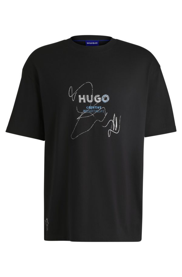 Hugo Boss T-shirt en jersey de coton avec motif artistique de la saison