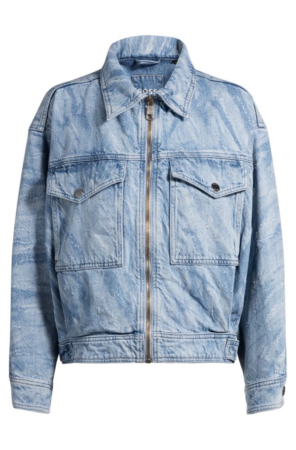 Hugo Boss Veste Oversize en denim usé bleu