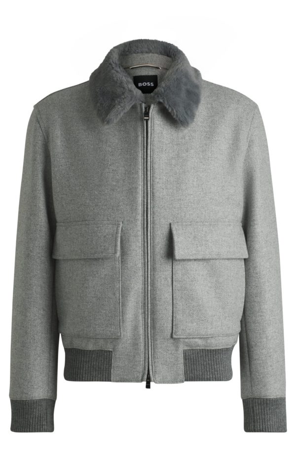 Hugo Boss Veste aviateur Regular à col amovible en fourrure synthétique