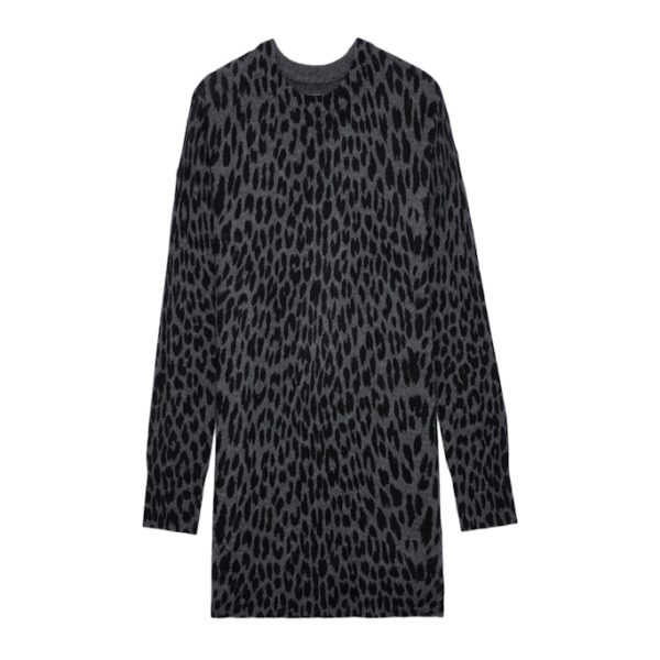 Robe Malia Léopard Cachemire Charcoal - Taille XS - Femme - Zadig & Voltaire