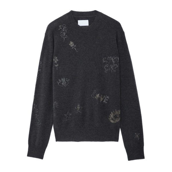 Pull Pravis 100% Cachemire Strass Kaki Slate - Taille XS - Femme - Zadig & Voltaire