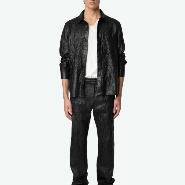 Chemise Serge Cuir Froissé Noir - Taille M - Homme - Zadig & Voltaire