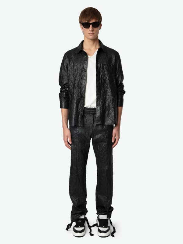 Chemise Serge Cuir Froissé Noir - Taille M - Homme - Zadig & Voltaire