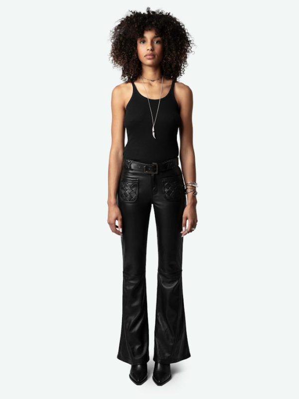Pantalon Ecume Cuir Noir - Taille 36 - Femme - Zadig & Voltaire