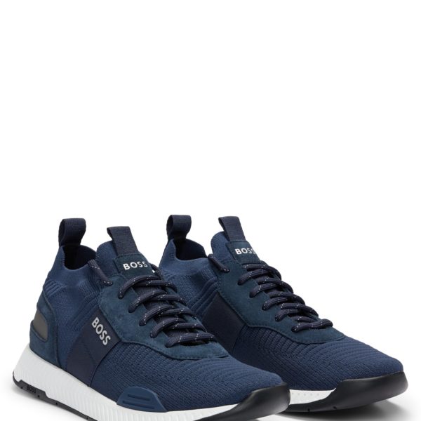 Hugo Boss Baskets à tige en maille avec logos et finitions en cuir suédé