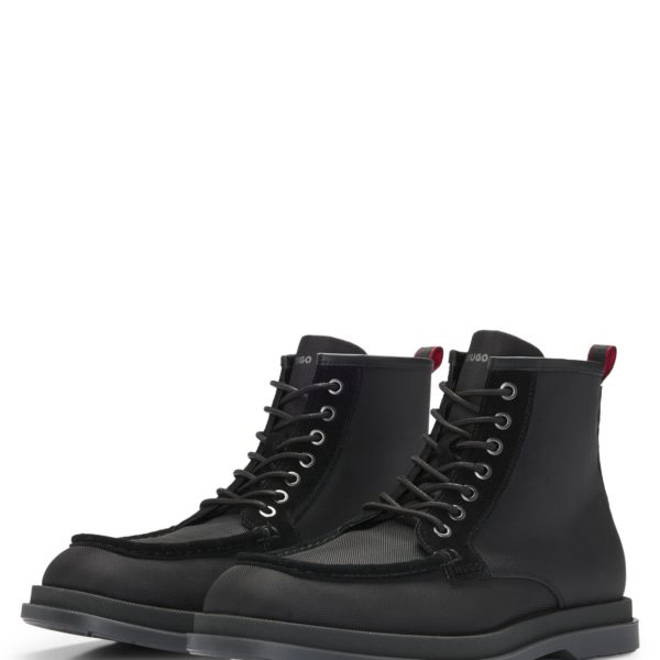Bottines mi-hautes en tissu texturé avec finitions en cuir suédé – Hugo Boss