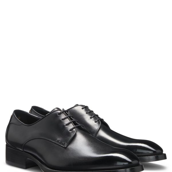 Hugo Boss Chaussures derby en cuir bruni avec surpiqûres