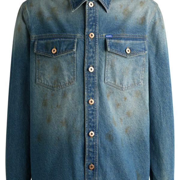 Hugo Boss Chemise ample en denim bleu à effets usés