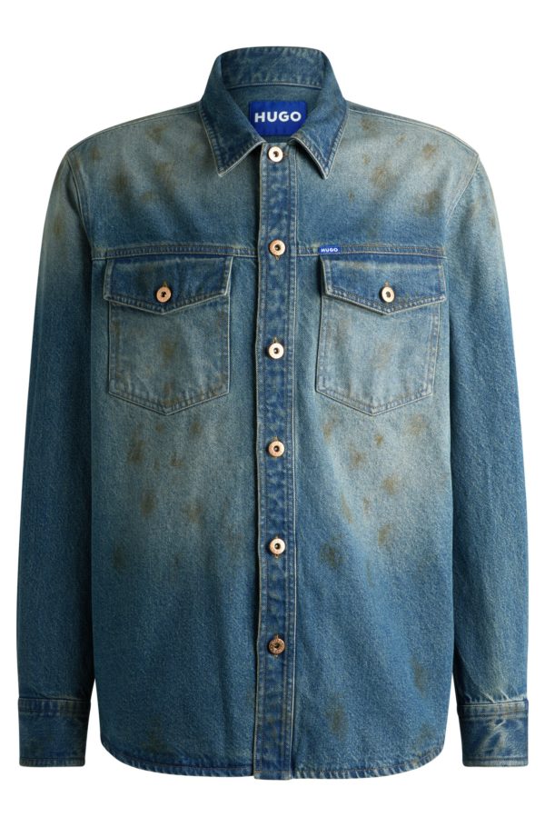 Hugo Boss Chemise ample en denim bleu à effets usés