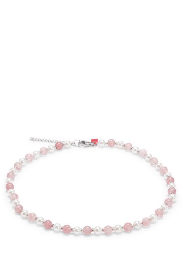 Hugo Boss Collier ajustable avec perles naturelles et pierres roses