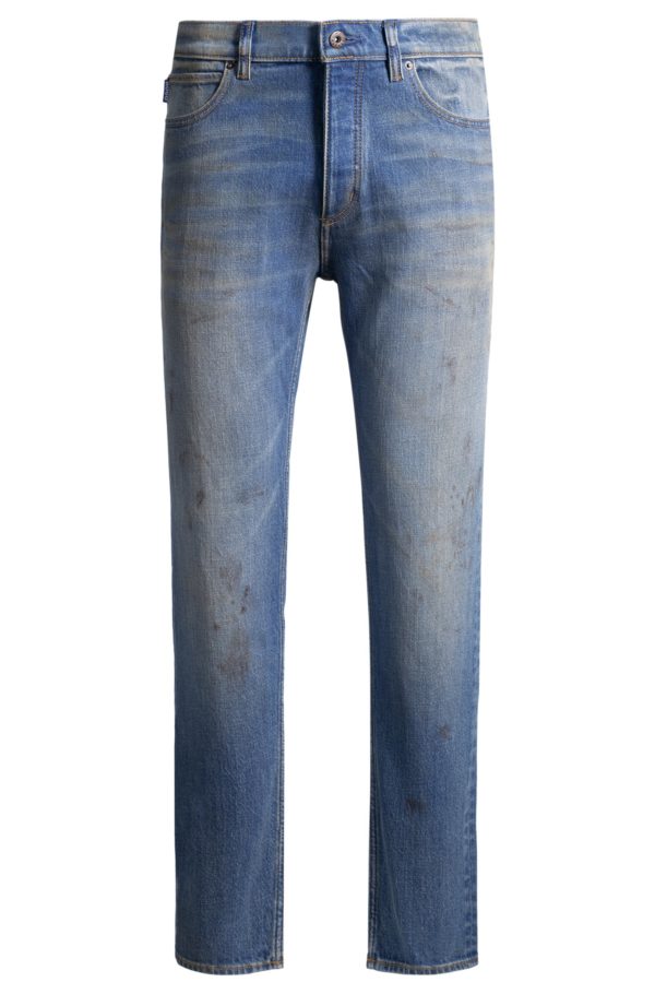 Hugo Boss Jean Tapered en denim bleu à délavage effet boue