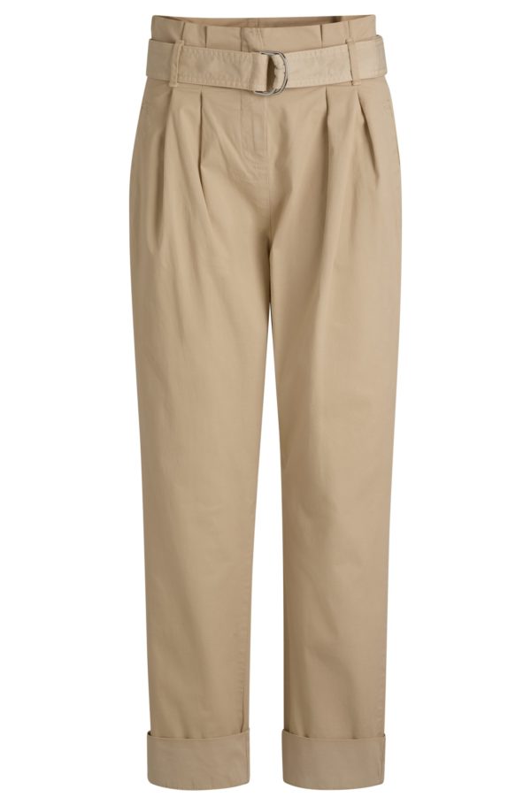 Hugo Boss Pantalon en twill de coton stretch à taille haute plissée