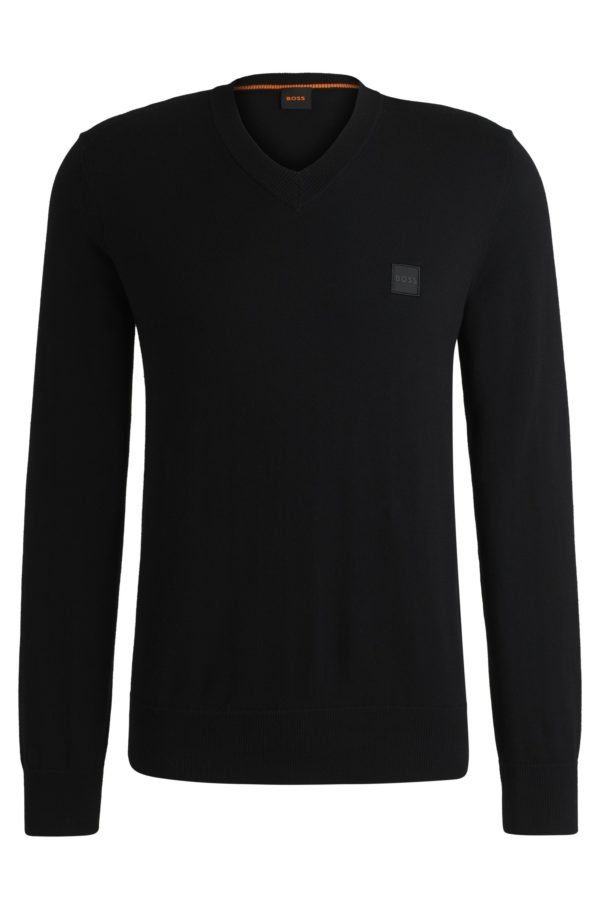 Hugo Boss Pull à col V en coton et cachemire avec patch logoté