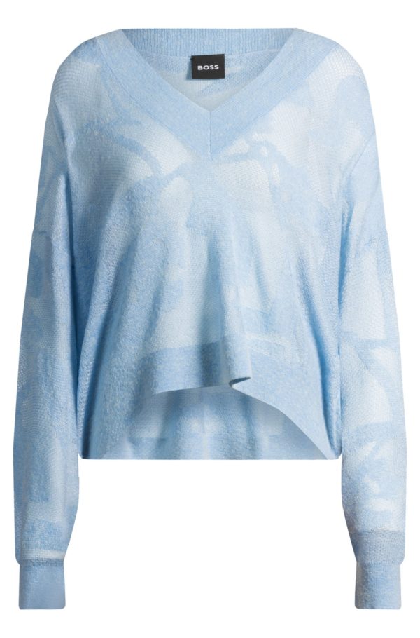 Hugo Boss Pull à col V en maille jacquard à fleurs