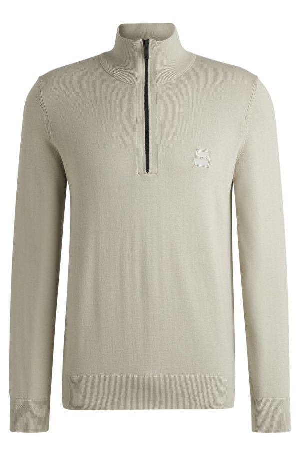 Hugo Boss Pull à encolure zippée en coton et cachemire avec patch logoté