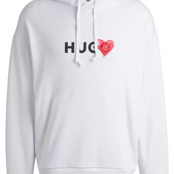 Sweat à capuche en molleton de coton avec inscription et motifs cœur – Hugo Boss