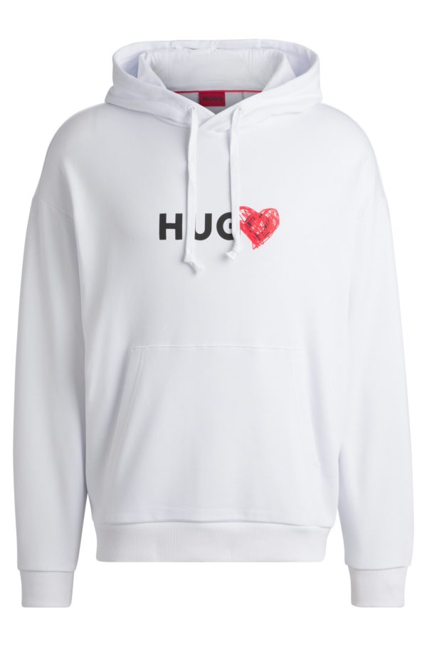 Hugo Boss Sweat à capuche en molleton de coton avec inscription et motifs cœur
