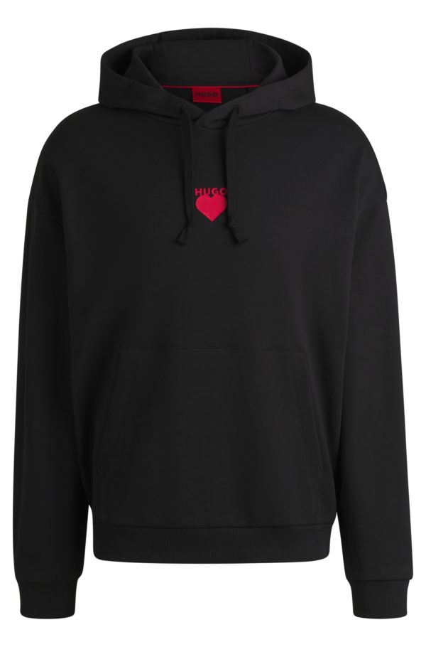 Hugo Boss Sweat à capuche en molleton de coton avec inscription et motifs cœur