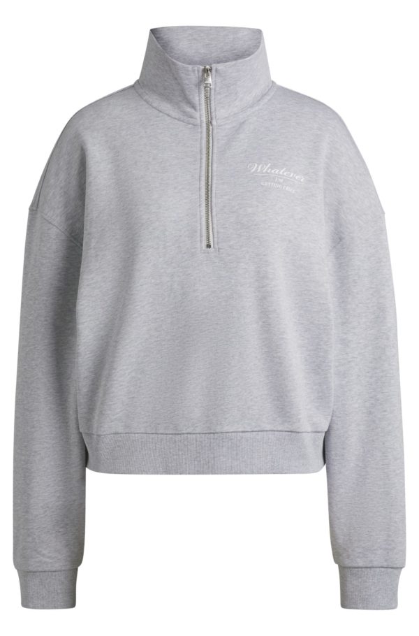 Hugo Boss Sweat en molleton de coton à encolure zippée et message