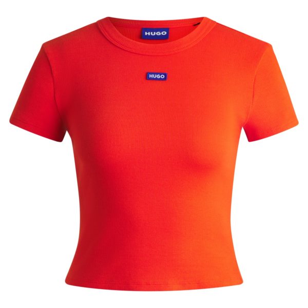 Hugo Boss T-shirt Slim en coton stretch avec étiquette logotée bleue