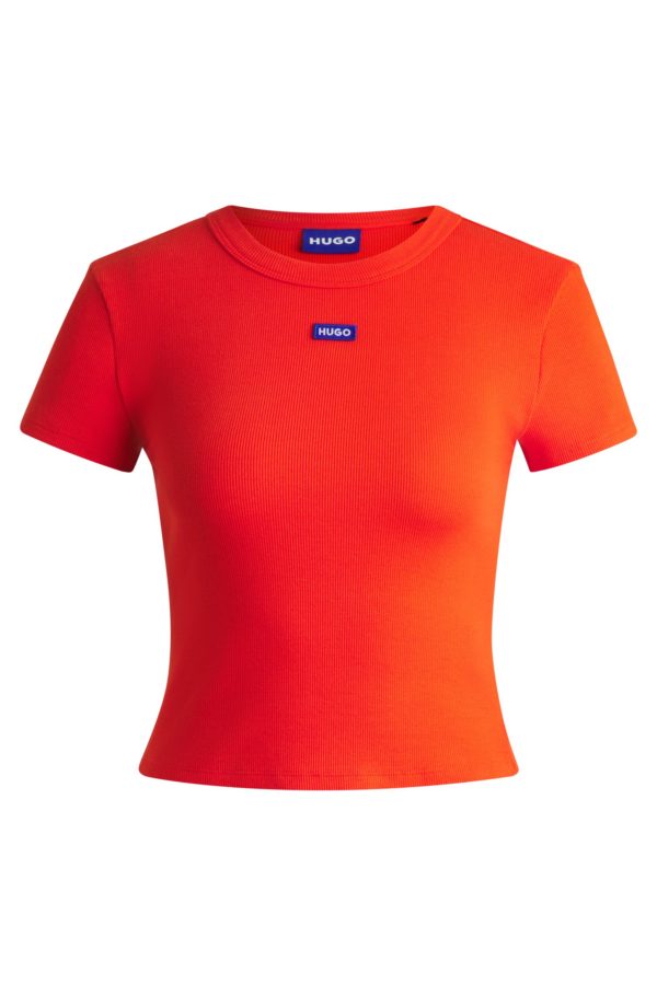 Hugo Boss T-shirt Slim en coton stretch avec étiquette logotée bleue