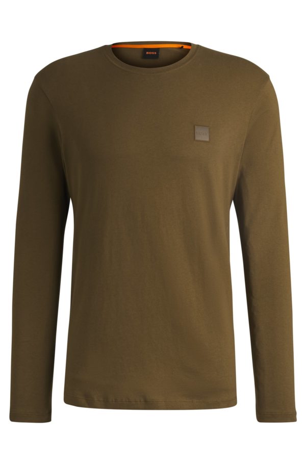 Hugo Boss T-shirt à manches longues en coton avec patch logoté tissé