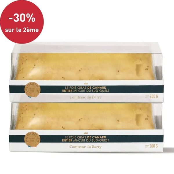 Lot de 2 foies gras de canard entier mi-cuit du Sud-Ouest 200g-Comtesse du Barry