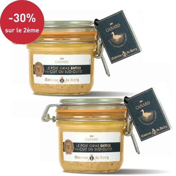 Lot de 2 Foies gras de canard entier mi-cuit du Sud-Ouest 180g-Comtesse du Barry