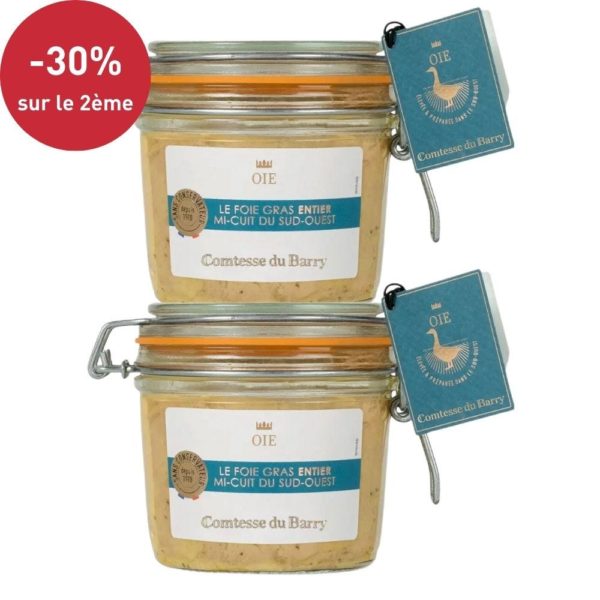 Lot de 2 Foies gras d’oie entier mi-cuit du Sud-Ouest 300g-Comtesse du Barry