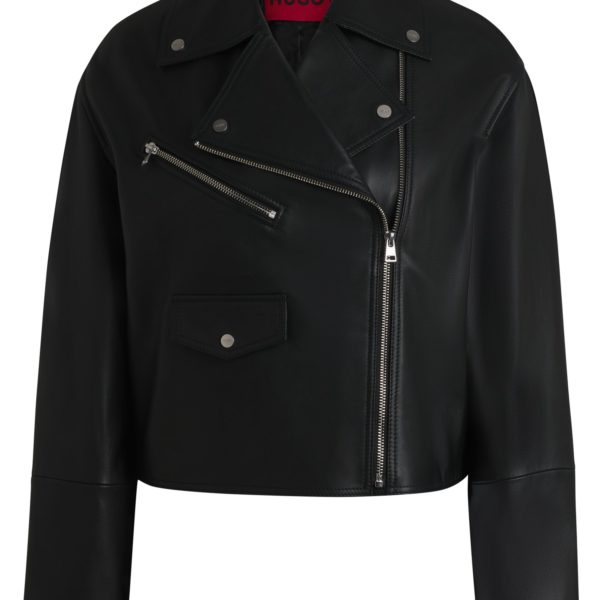 Blouson de motard en cuir avec manches zippées – Hugo Boss