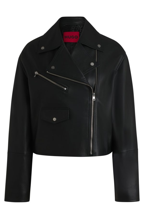 Hugo Boss Blouson de motard en cuir avec manches zippées