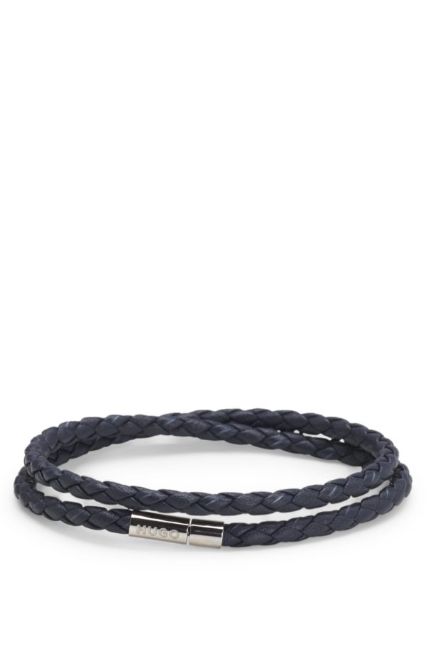 Hugo Boss Bracelet double tour en cuir tressé avec fermeture logotée en métal