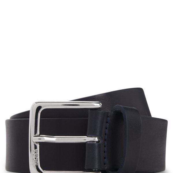 Hugo Boss Ceinture en cuir italien avec boucle argentée polie